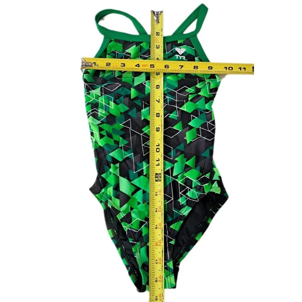 TYR Labrynth DiamondFit One Piece Swimsuit Keyhole Racerback Green Size 24 (7/8)